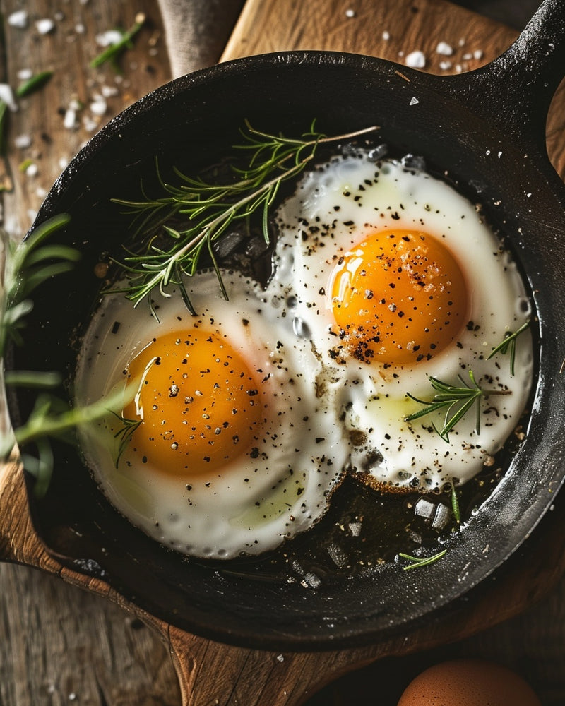 Fried eggs in olive oil